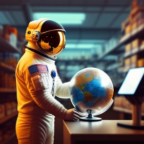 An astronaut shopping